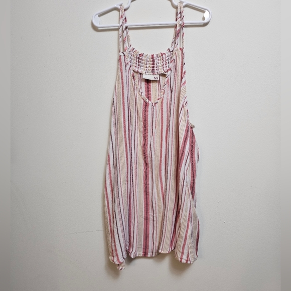 SO Tops - SO V neck tank‎ top double strap smocked back stripes size large